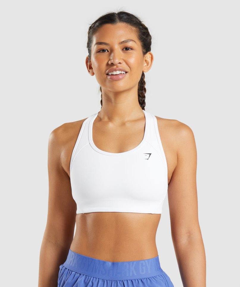 Women\'s Gymshark Essential Racer Back Sports Bra White | CA 7058N6